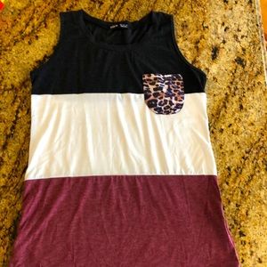 SHEIN boho striped tank with leopard pocket. Soft, unique and comfy. NWOT